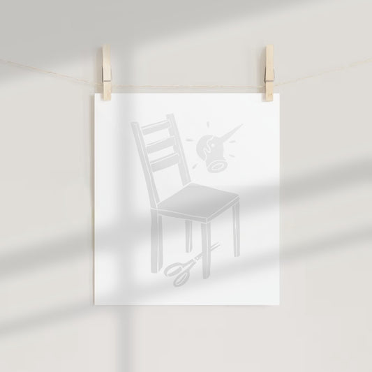 Minimalist Artwork of Chair with Scissors Poster Decor