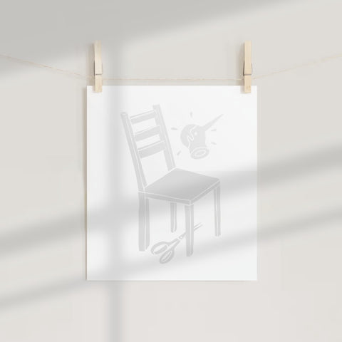 Minimalist Artwork of Chair with Scissors Poster Decor