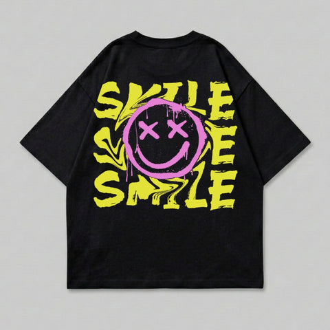 Black Neon Pink Yellow Distressed Smiley Face Graphic T-shirt product type
Black T-shirt, Smiley Face, Neon Graphic, Pink Yellow, Distressed Art, Grunge Style, Streetwear Top, Graphic Tee, Oversized Fit, Aesthetic Design, Back Print, Casual Apparel, Cool Tee, Unique Print, Bold Design, Modern Fashion, Youth Style, Trendy Shirt, Edgy Look, Pop Art