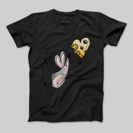 Cartoon Mouse Chasing Cheese Graphic T-shirt