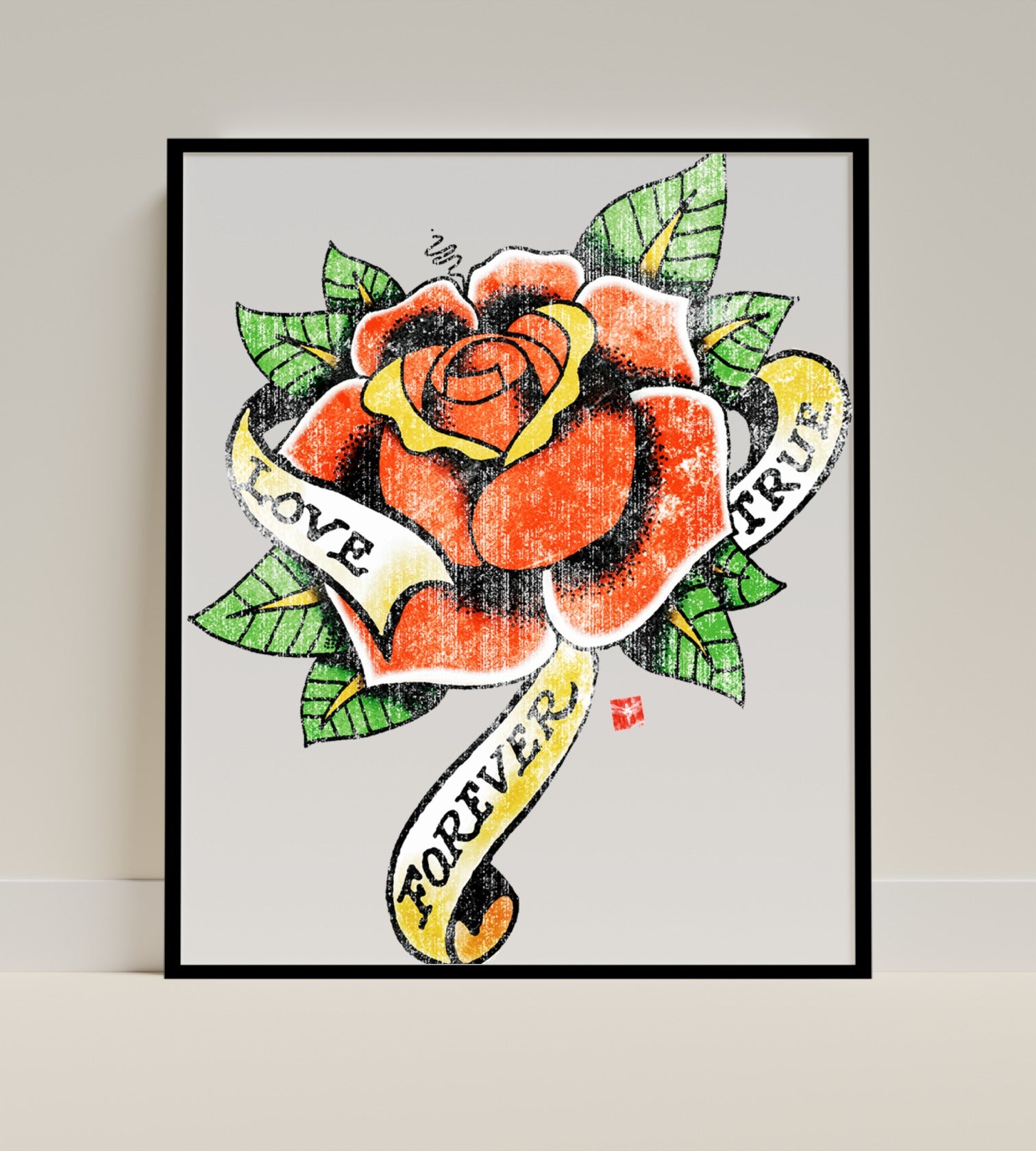 Vintage Rose Tattoo Love Forever True Art Print Poster