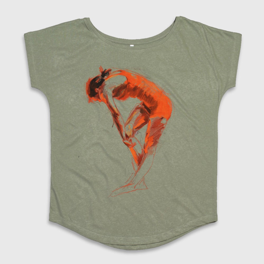 Artistic Pose Graphic Olive Women's T-shirt