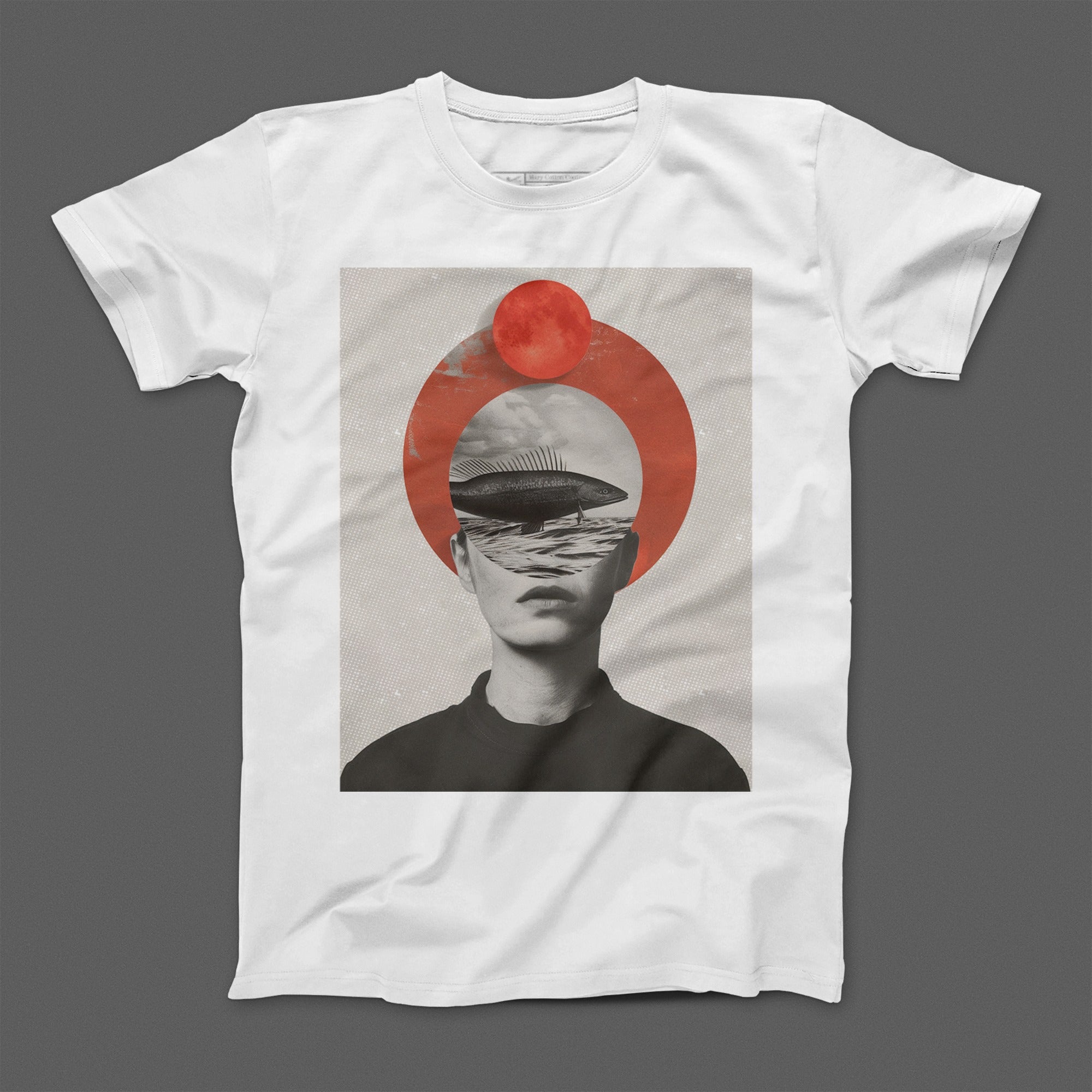 Surreal Artistic Collage Face and Fish Graphic T-Shirt