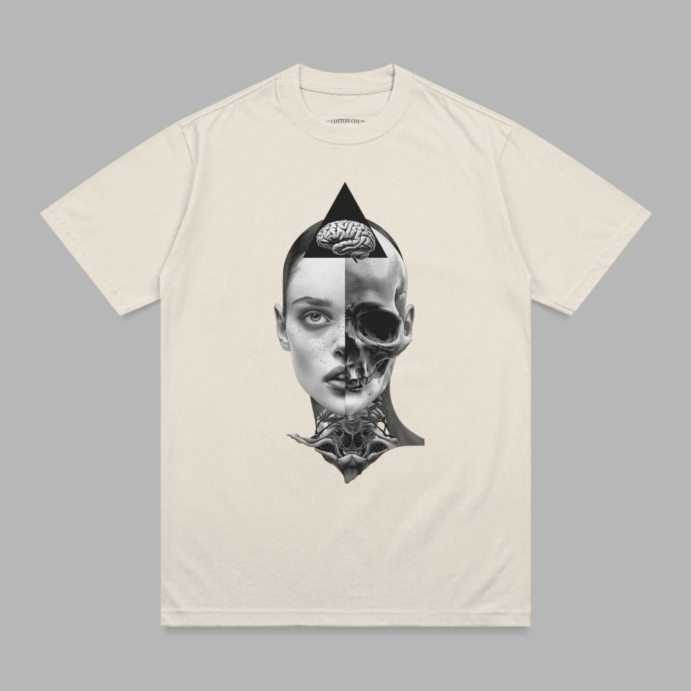 Human brain skull face duality dark art t-shirt product type