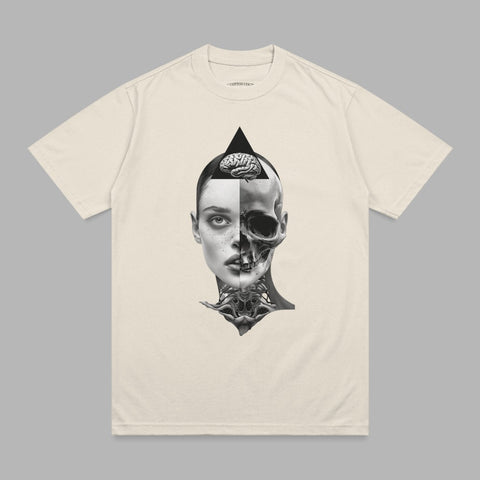 Human brain skull face duality dark art t-shirt product type