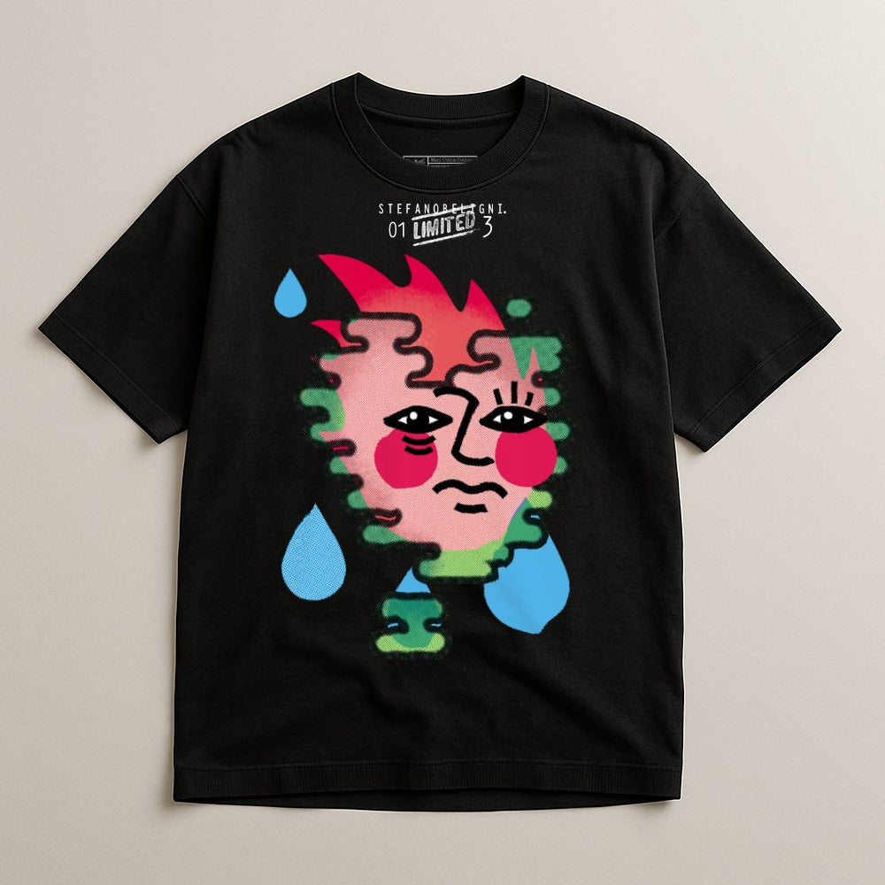 Abstract Face Graphic Print on Black T-Shirt