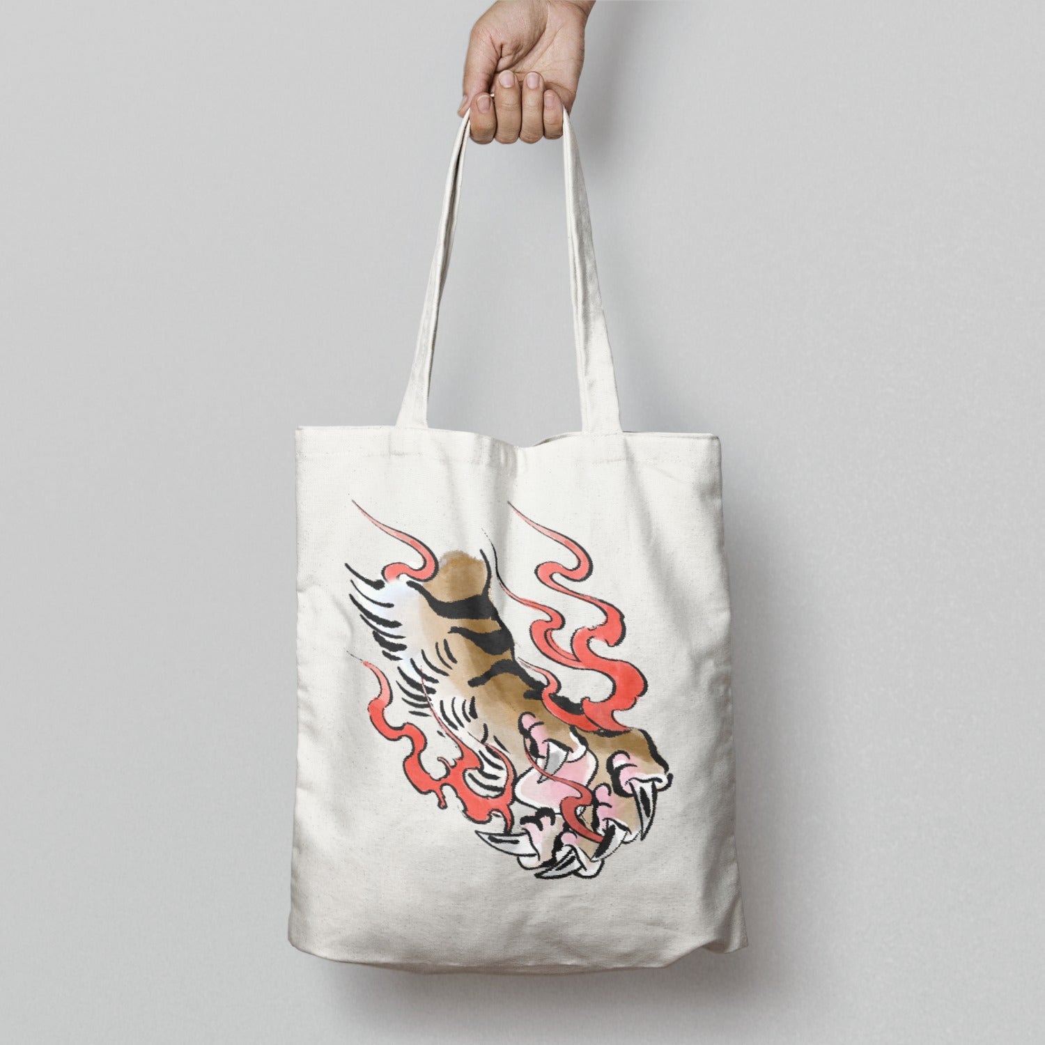Tiger Claw with Red Flames Illustrated Tote Bag