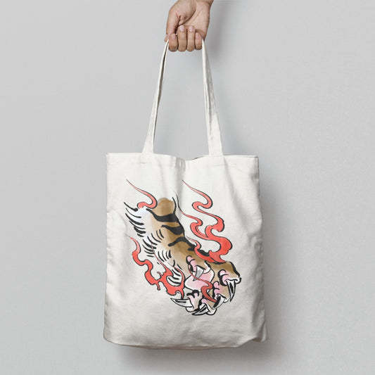 Tiger Claw with Red Flames Illustrated Tote Bag