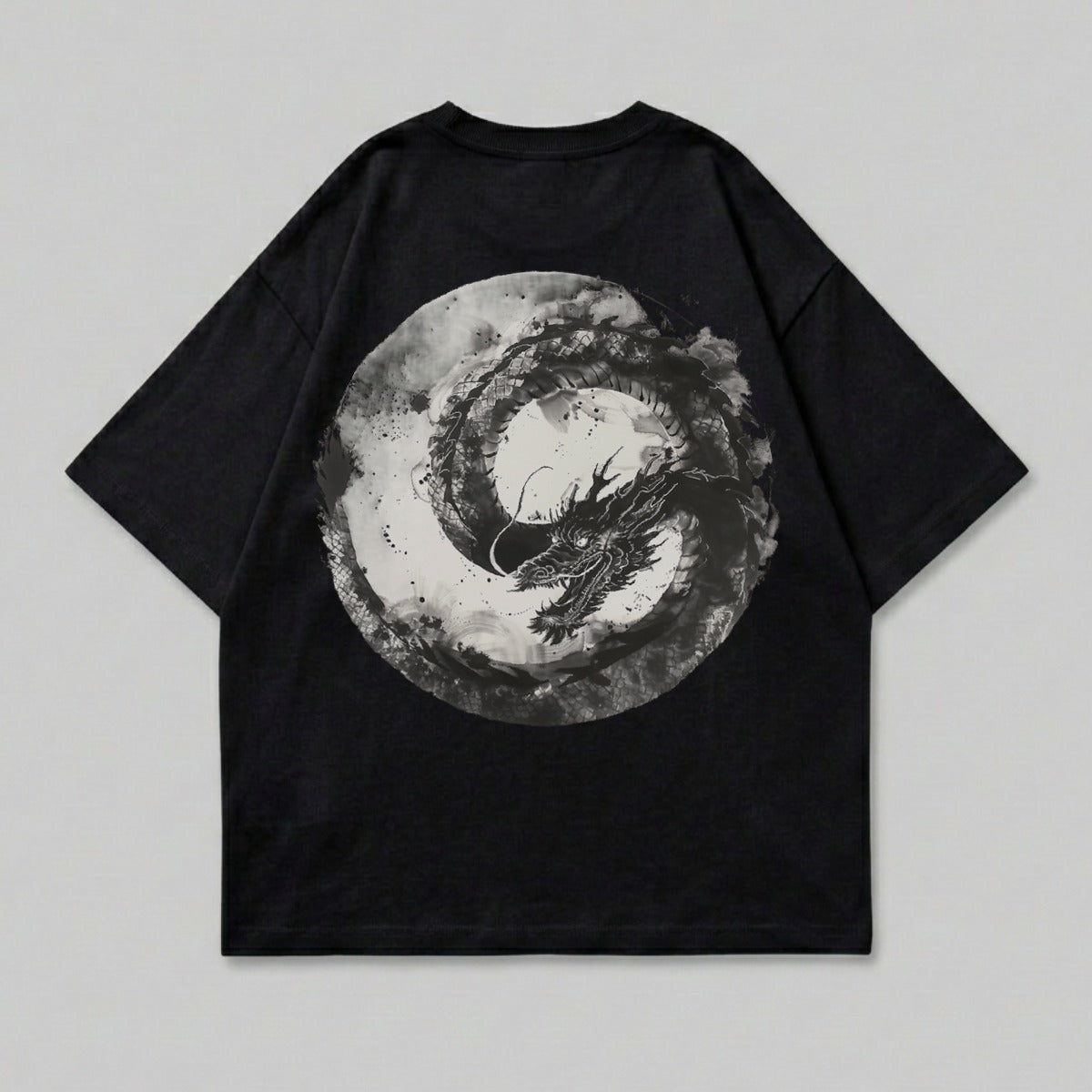Mythical Dragon Circle Graphic Art Black Product Type