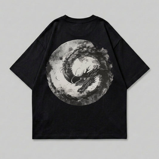 Mythical Dragon Circle Graphic Art Black Product Type