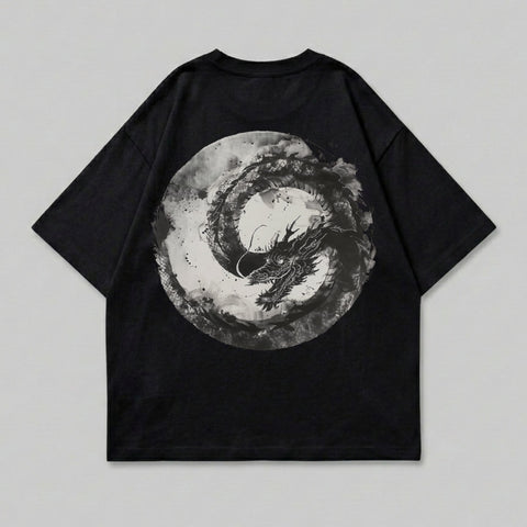 Mythical Dragon Circle Graphic Art Black Product Type