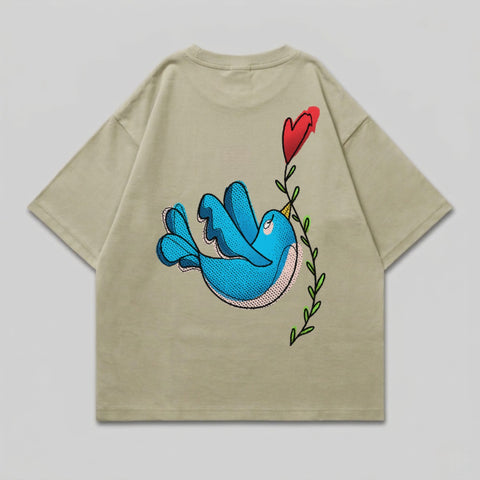 Cute Blue Bird Heart Vine Back Print Graphic product type