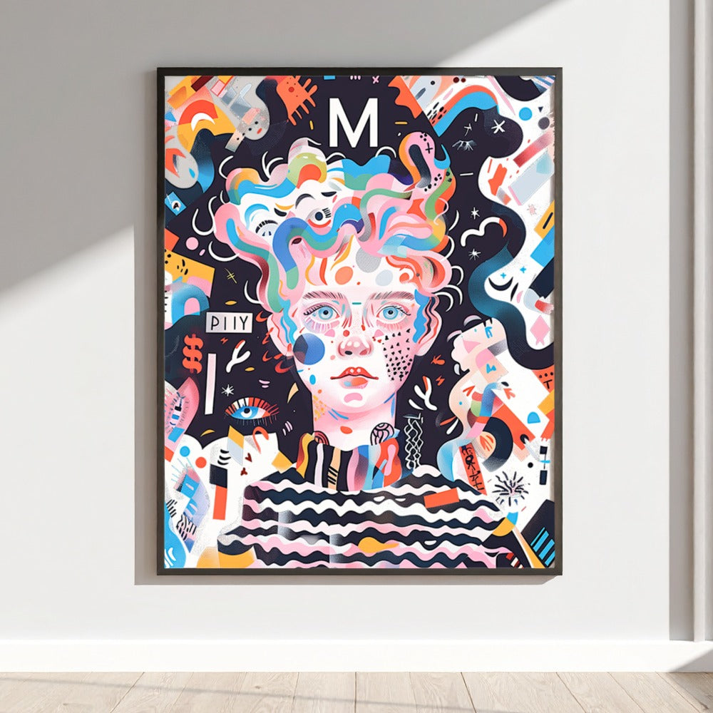 Vibrant Abstract Art with Surreal Face Poster Product