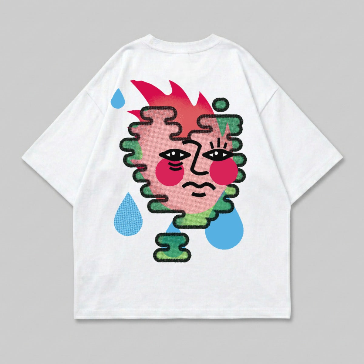 Abstract psychedelic crying facial graphic drops product type
Abstract graphic
Psychedelic design
Crying face art
Unique illustration
Colorful print
Surreal imagery
Droplets motif
Artistic statement
Streetwear graphic
Bold design
Modern art
Expressive face
Vibrant colors
White base
Graphic shirt
Distinctive style
Contemporary art
Visual art
Creative design
Abstract face