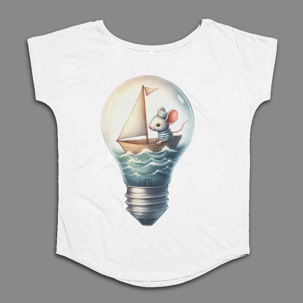 Cute Mouse Sailing in Light Bulb Design T-Shirt