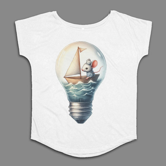 Cute Mouse Sailing in Light Bulb Design T-Shirt