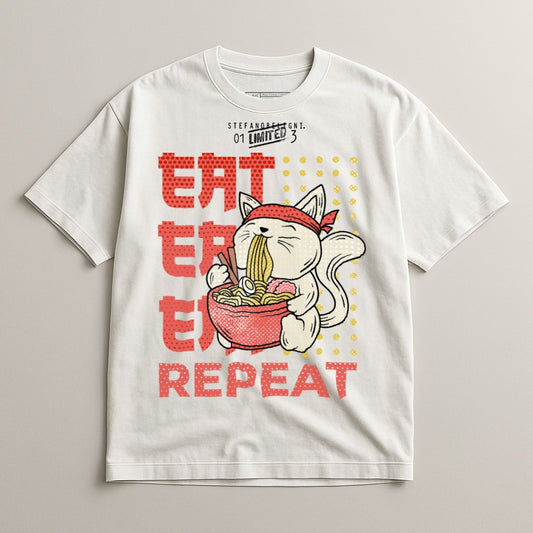Eat Eater Eat Repeat Noodle Cat T-shirt