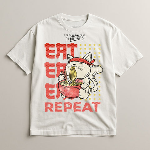 Eat Eater Eat Repeat Noodle Cat T-shirt