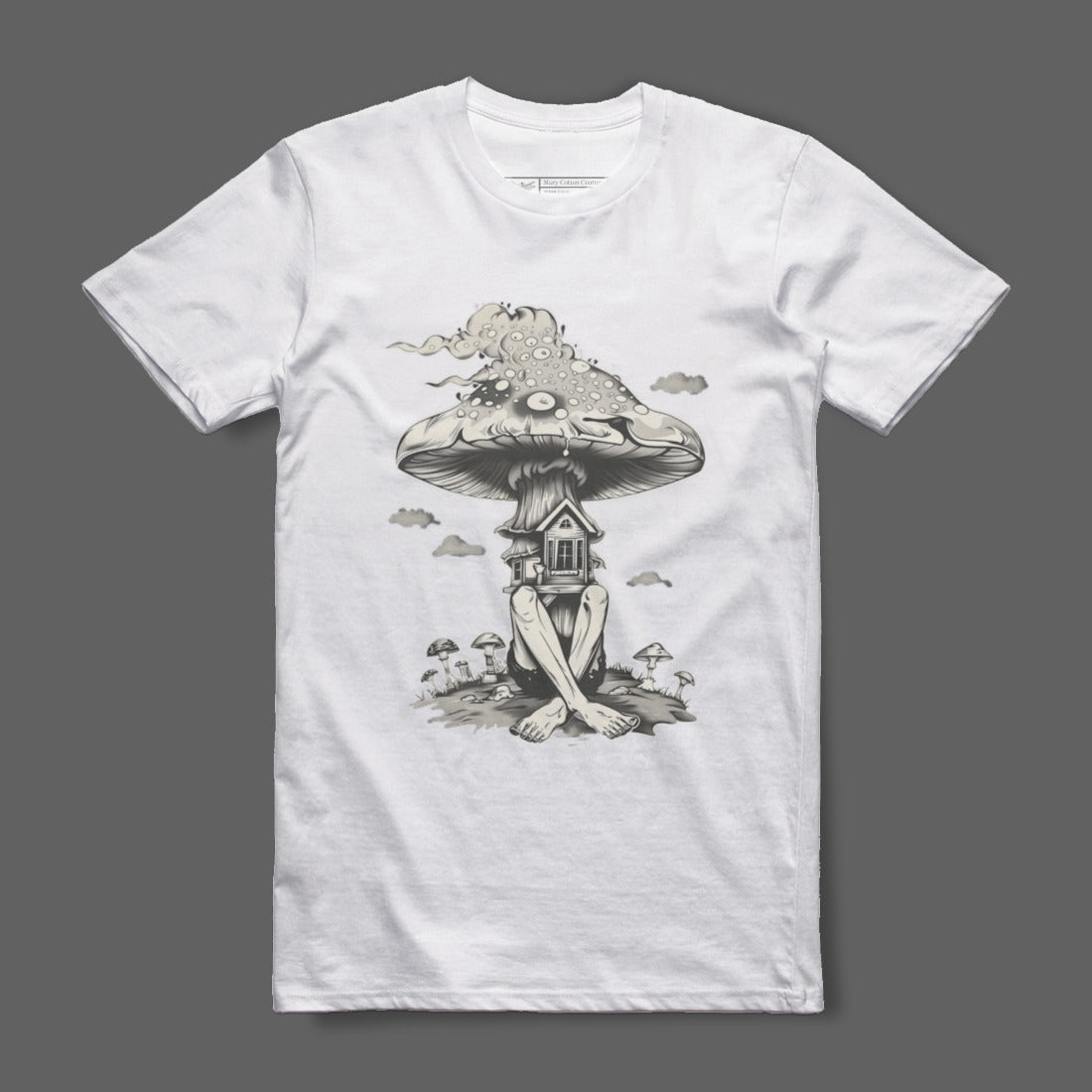Surreal House Under Mushroom Cloud White T-Shirt
