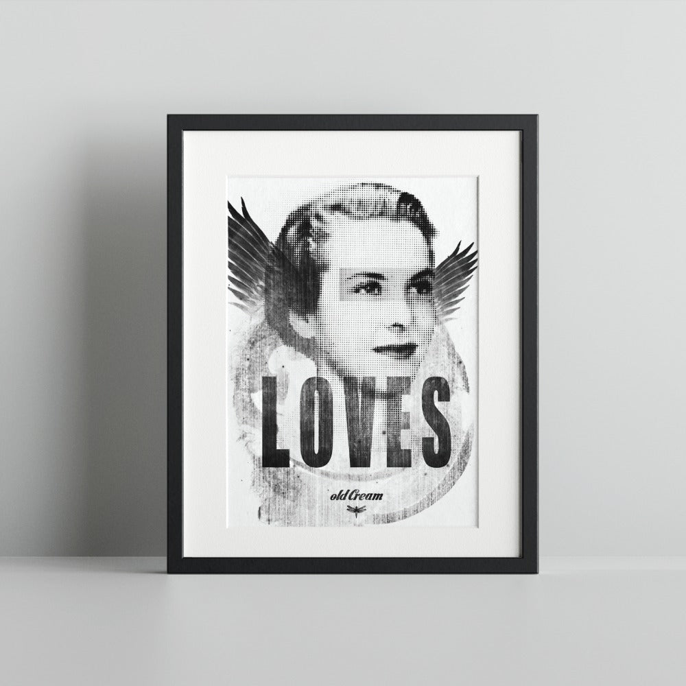 Vintage Angelic Portrait with LOVES Typography Poster