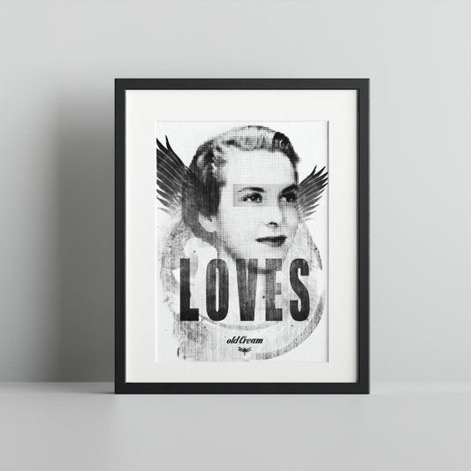 Vintage Angelic Portrait with LOVES Typography Poster