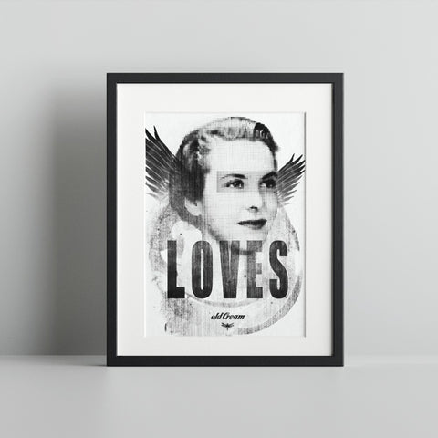 Vintage Angelic Portrait with LOVES Typography Poster