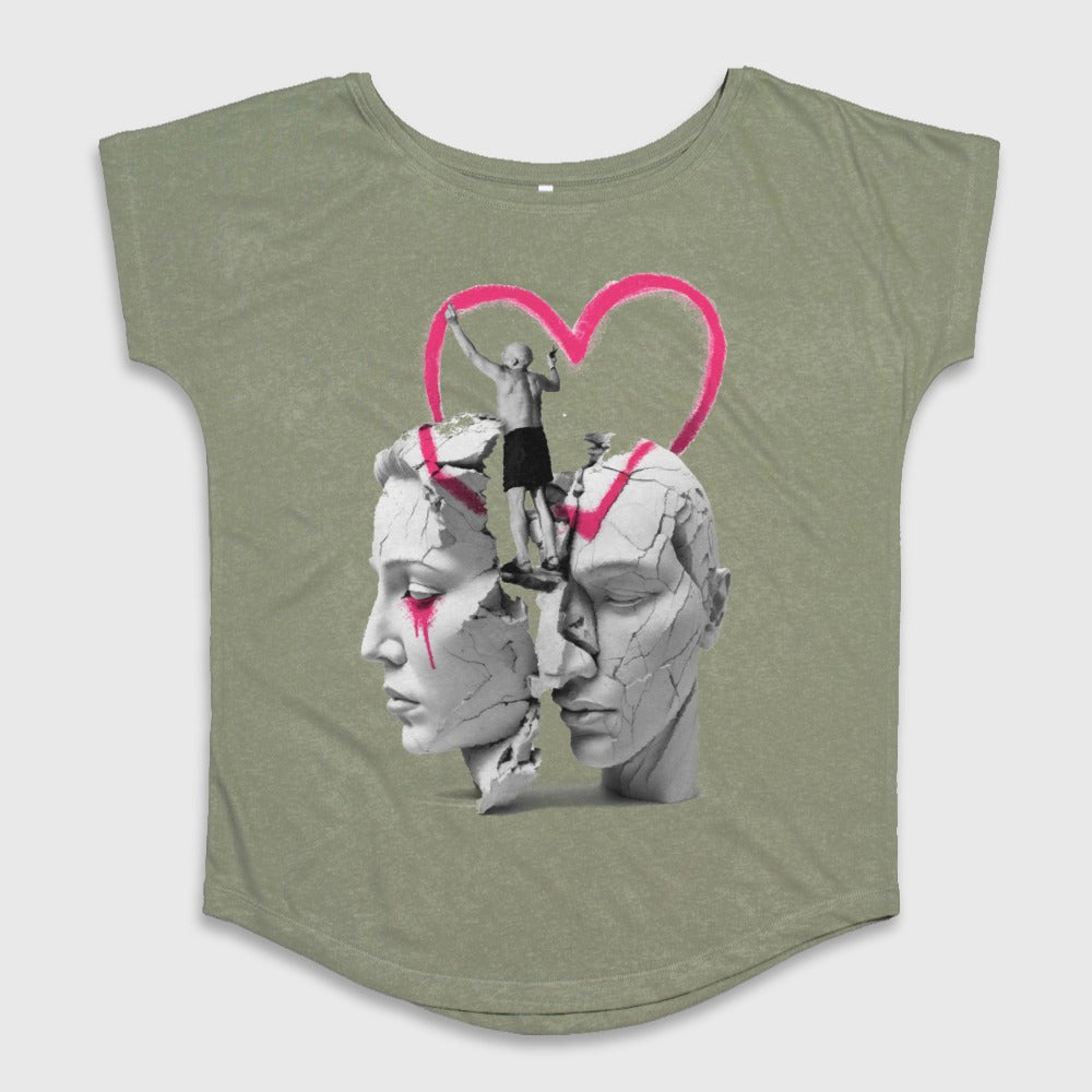 Artistic Face Graffiti Design Heart Accent T-Shirt