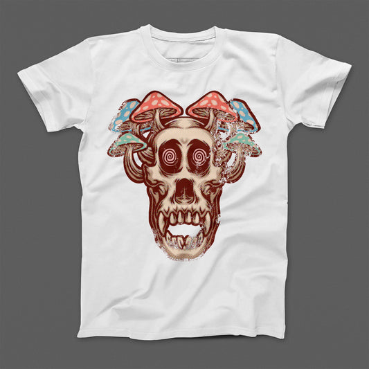 Psychedelic Skull with Mushrooms Graphic T-shirt