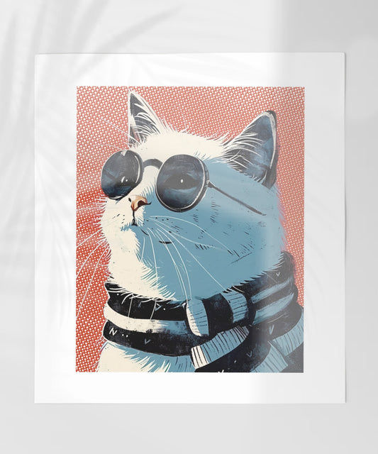 Cool Cat in Sunglasses with Red Background Poster