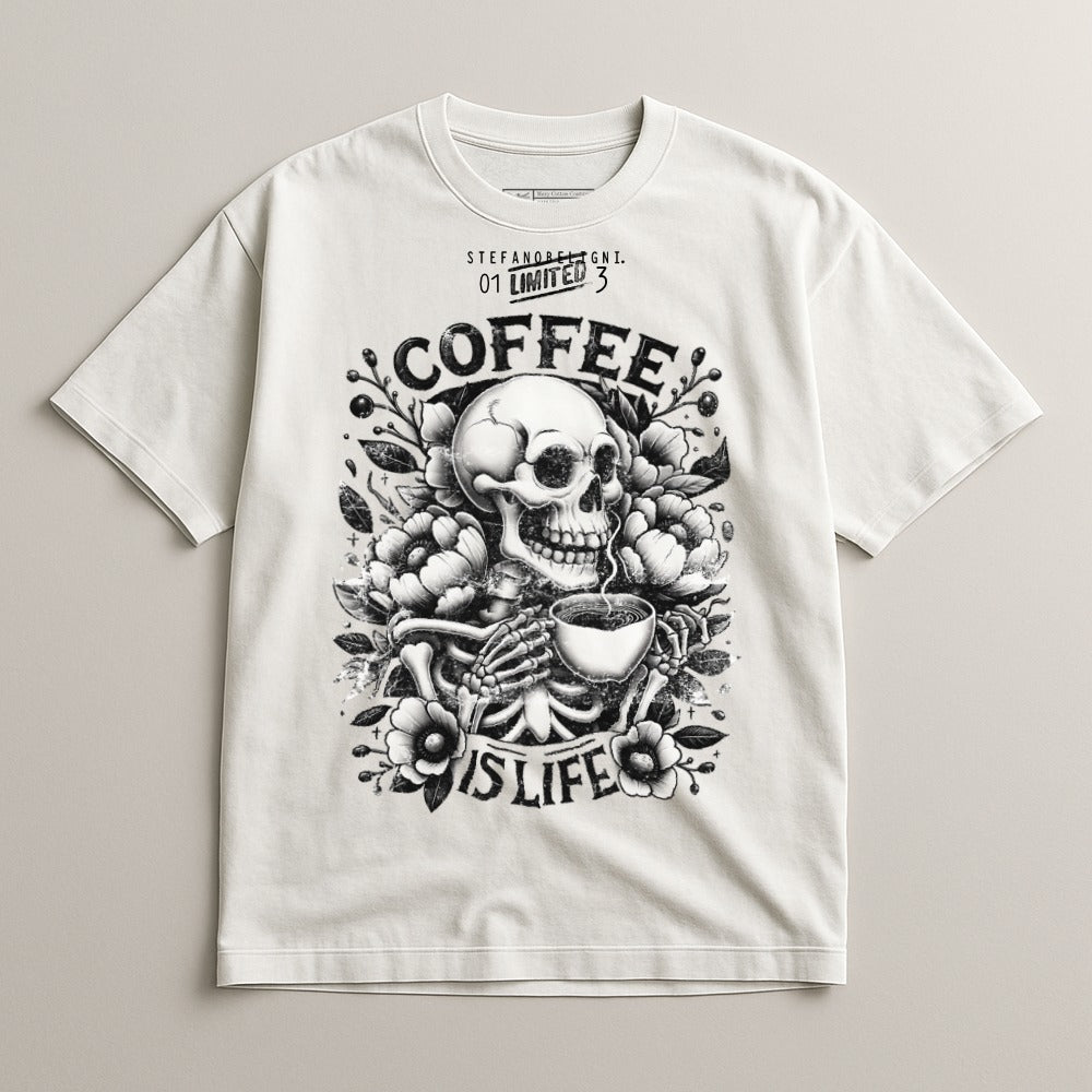Coffee Is Life Skeleton Graphic T-Shirt