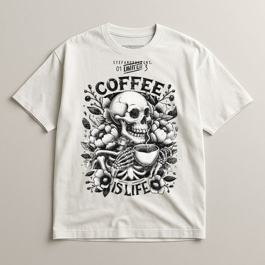 Coffee Is Life Skeleton Graphic T-Shirt
