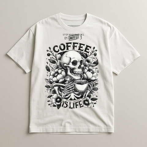 Coffee Is Life Skeleton Graphic T-Shirt
