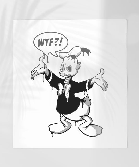 WTF Skeleton Duck Cartoon with Speech Bubble Poster