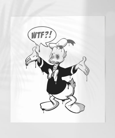 WTF Skeleton Duck Cartoon with Speech Bubble Poster