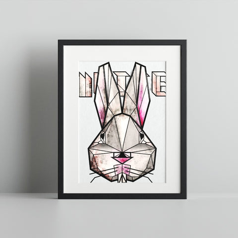 Geometric Bunny Artwork with Typographic Accent Poster