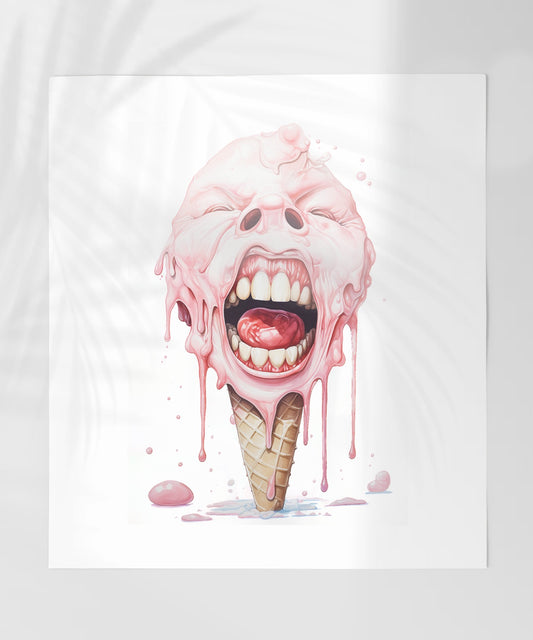 Creepy Melting Ice Cream Cone Print Artwork