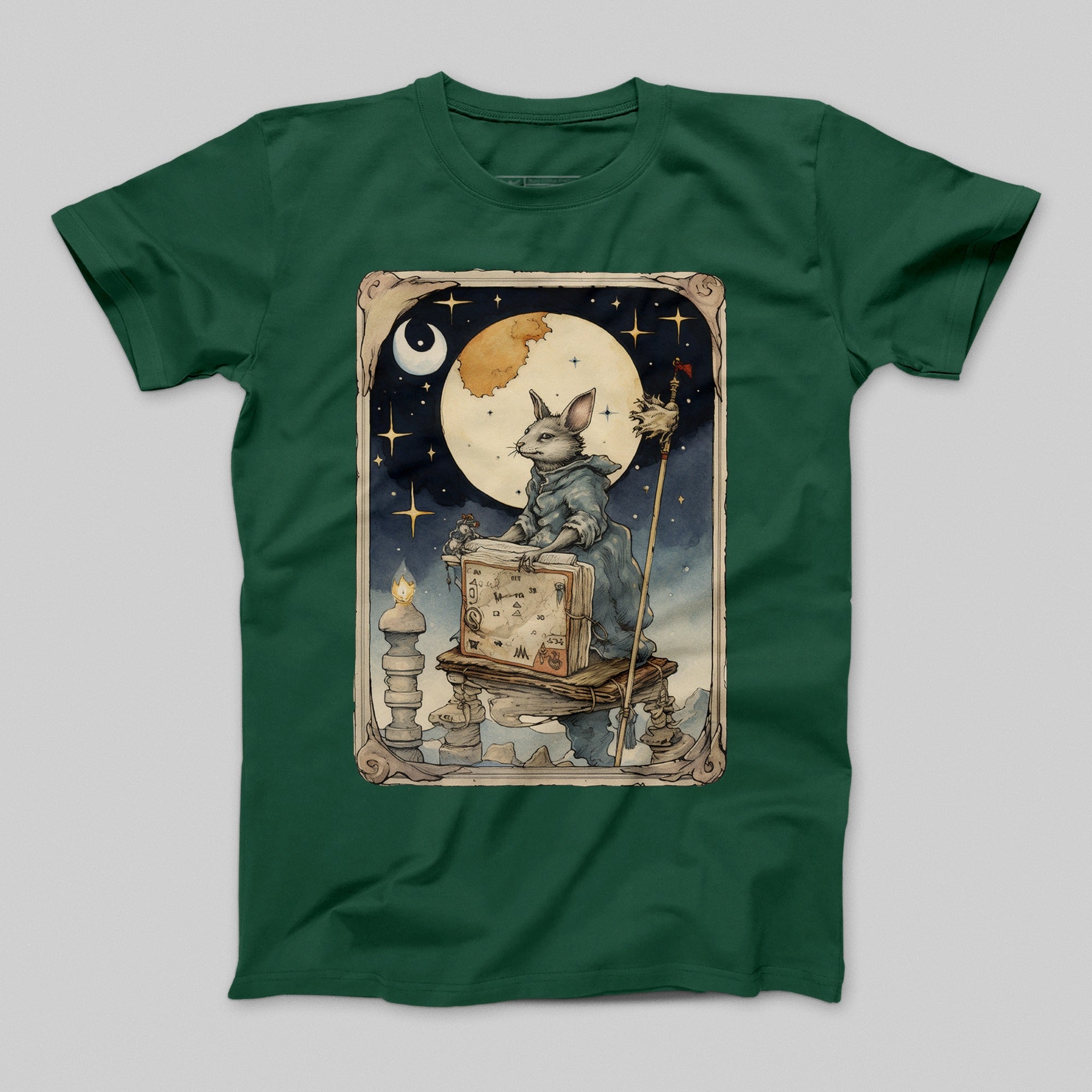 Moonlit Rabbit Wizard Illustration Graphic T-shirt