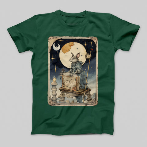 Moonlit Rabbit Wizard Illustration Graphic T-shirt