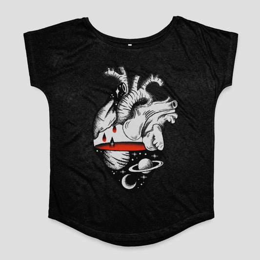 Unique Artistic Heart and Galaxy Graphic T-shirt