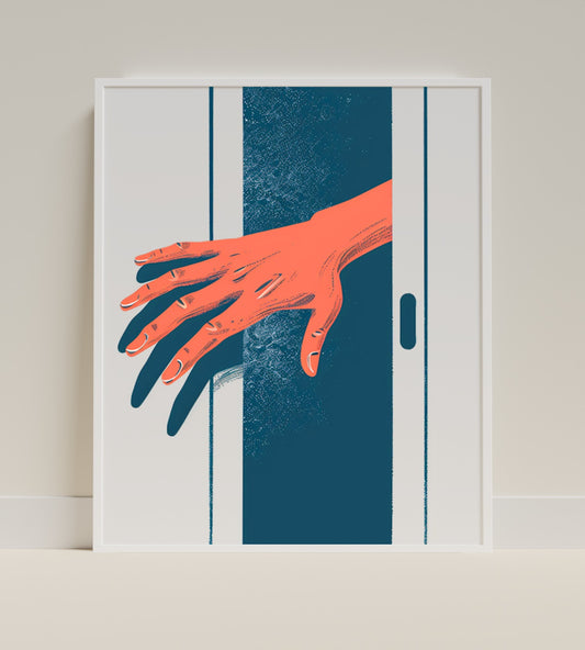 Hand Reaching Doorway Illustrated Art Print