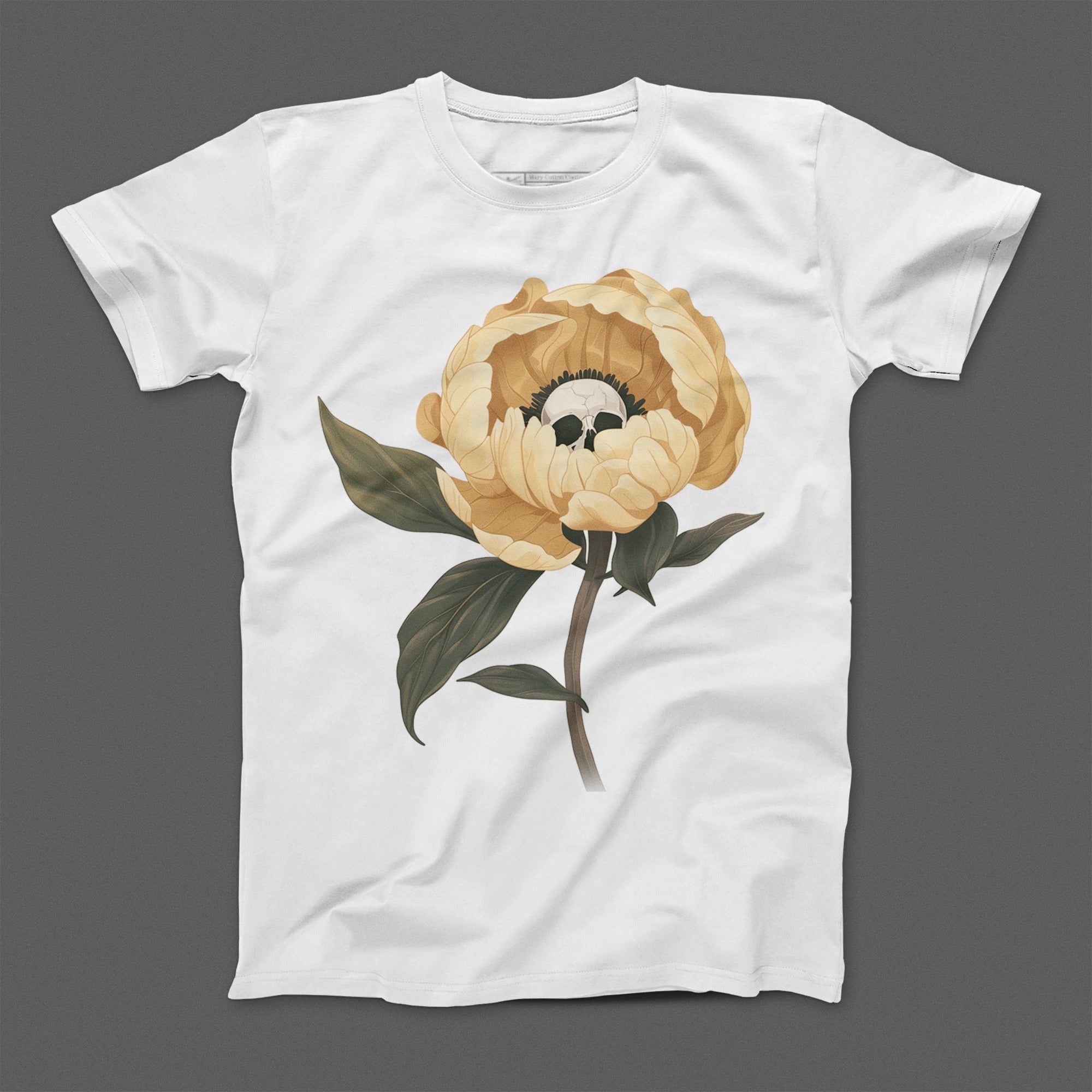 Skull Centered Yellow Flower Graphic T-Shirt Design