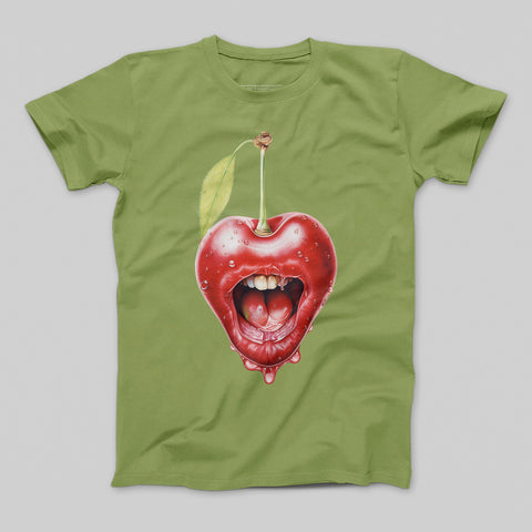 Graphic T-Shirt with Cherry Mouth Design