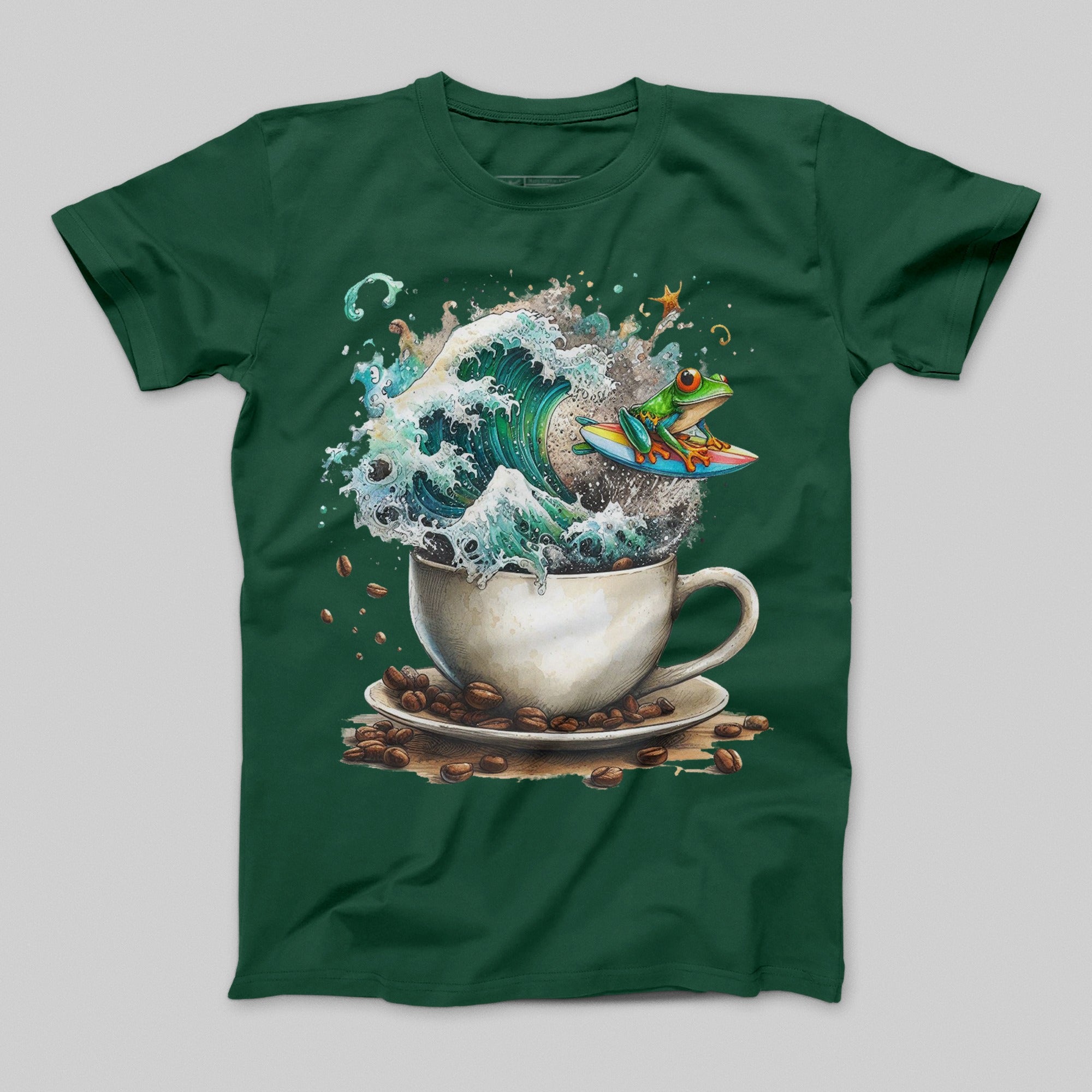 Frog Surfing Teacup Graphic Green T-Shirt Product