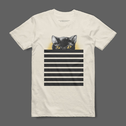 Cat Peek Yellow Eyes Striped Graphic Tee