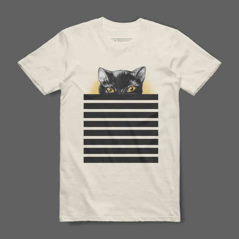 Cat Peek Yellow Eyes Striped Graphic Tee
