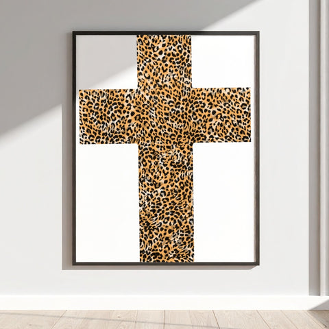 Leopard Print Cross Artwork for Modern Home Decor