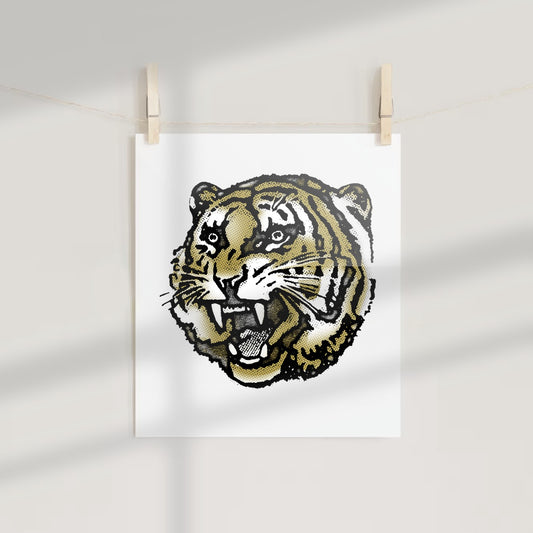 Fierce Roaring Tiger Face Artwork Print Decor