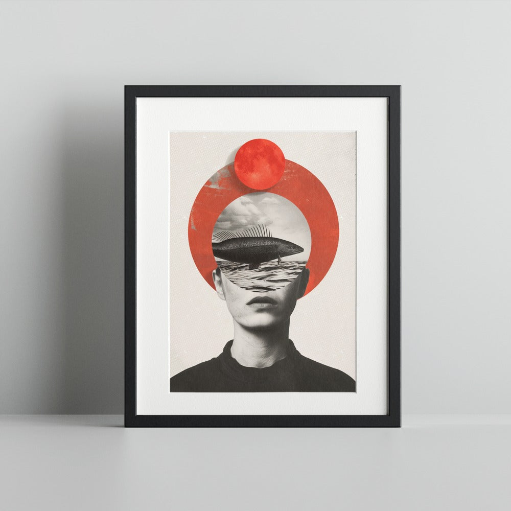 Surreal Double Exposure Portrait with Red Circle Artwork