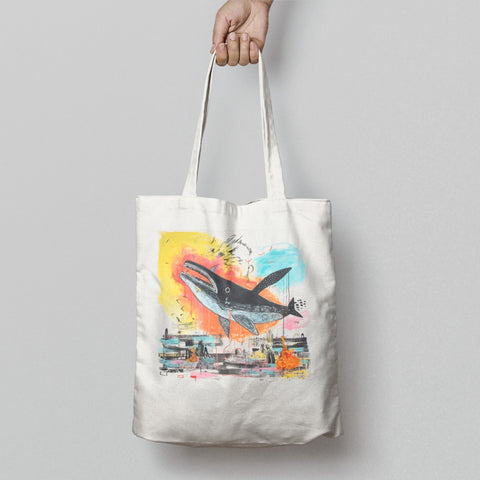 Colorful Whale Design Art Print Tote Bag Product