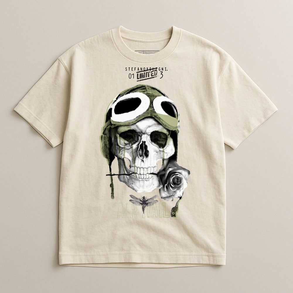 Limited Edition Graphic Tee with Skull and Rose Design